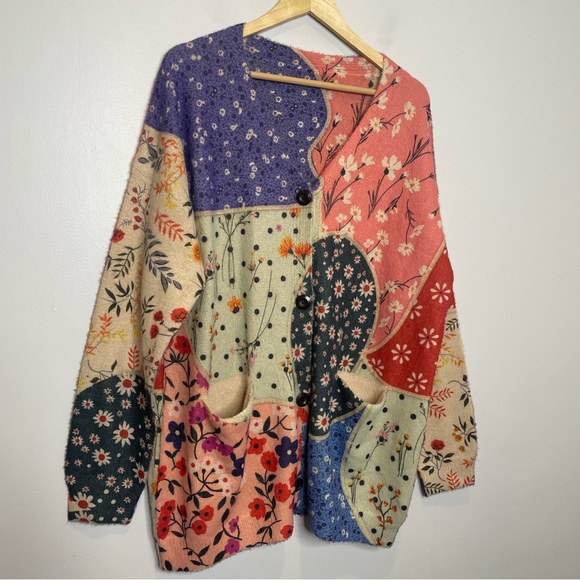 Cozy Patchwork Long Cardigan Retro Boho Festival 70's Hippie - no size tag - Picture 4 of 6